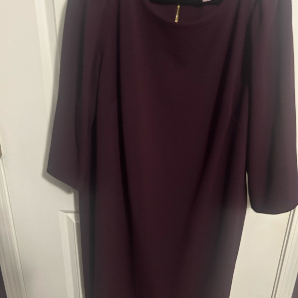 Calvin Klein Purple Sheath Dress 3/4 Sleeve Crew Neck